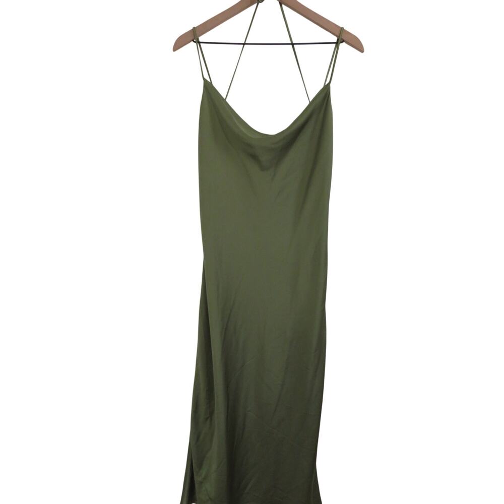 The Occasion Old Navy Women Sz M Bare Ground Olive Satin Cowl Maxi Dress Formal